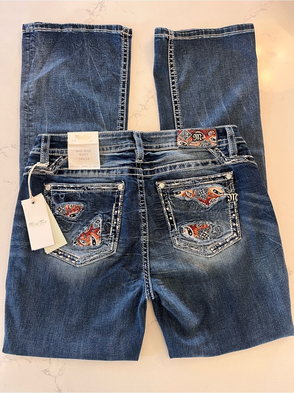 Miss Me Dark Blue Bootcut Jeans with Embroidered Back Pockets